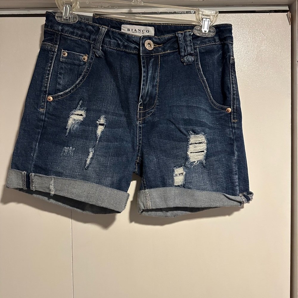Bianco Distressed Denim Shorts - Dark Blue